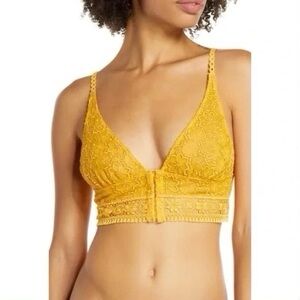 Free People Intimately XS Mustard Yellow Gold Lace Ella Longline Bralette NWOT